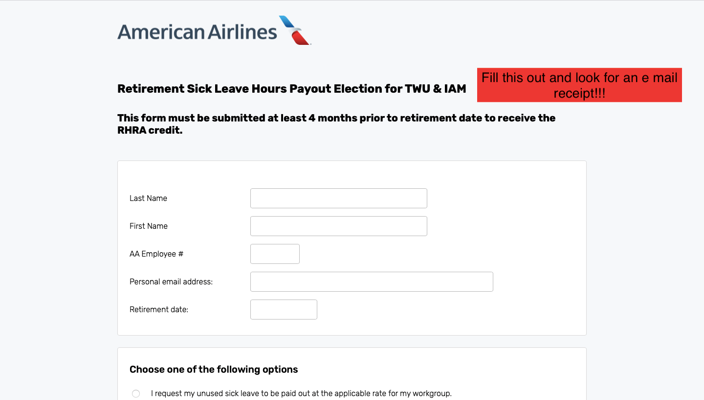 AA Retirement Sick Leave Hours Payout Election Form
